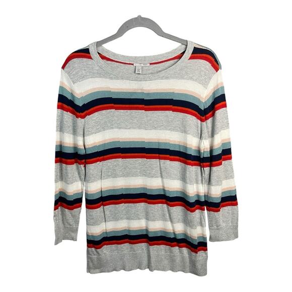 Halogen Multi Colored Striped 3/4 Length Sleeve Sweater Size‎ L NWT - Picture 2 of 8